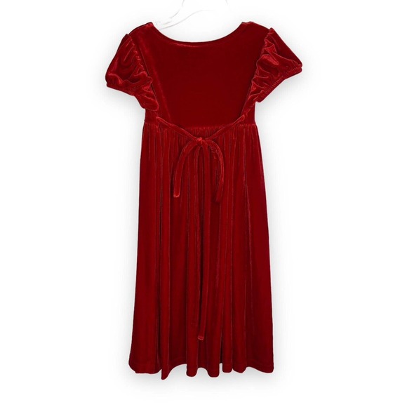 VTG Girls Velour Red Dress Size 4 Christmas Valentines Soft Slip On Short Sleeve - Picture 2 of 8